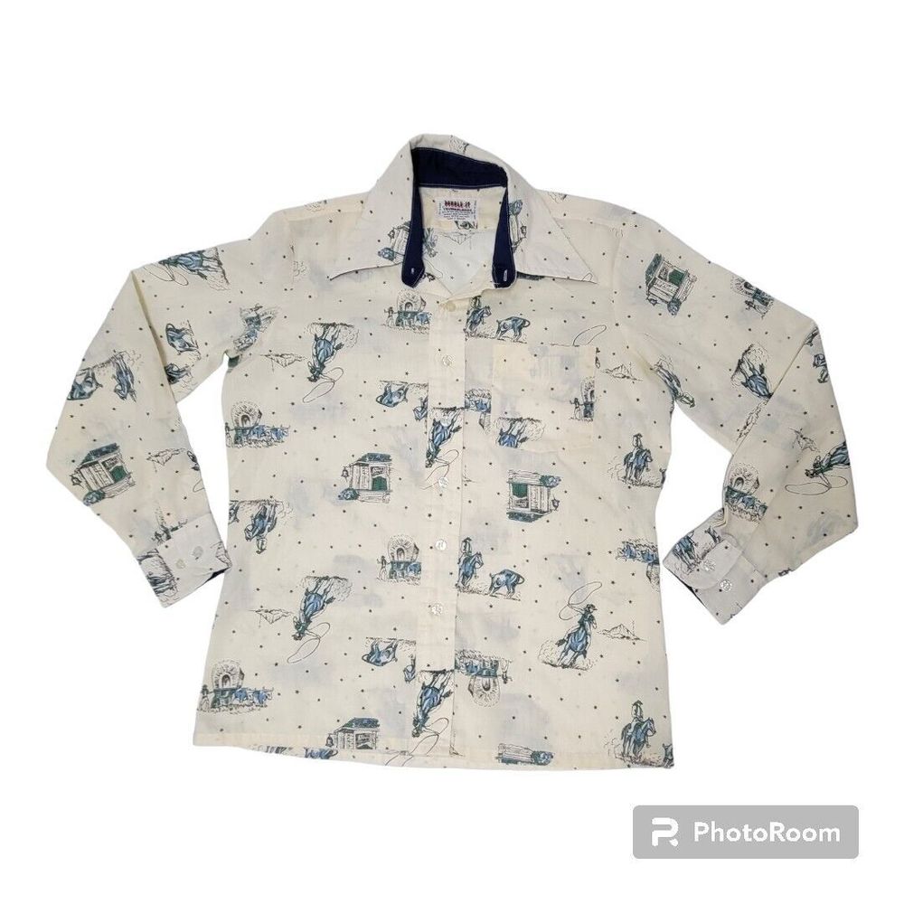 Youngbloods Mens Med 15.5 Double-It Horse Wrangler Western Long Sleeve Shirt VTG